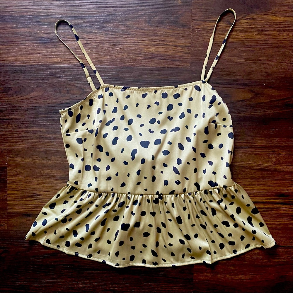 Animal Print Satiny Spaghetti Strap Tieback Bow Babydoll Top w/ Keyhole cutout